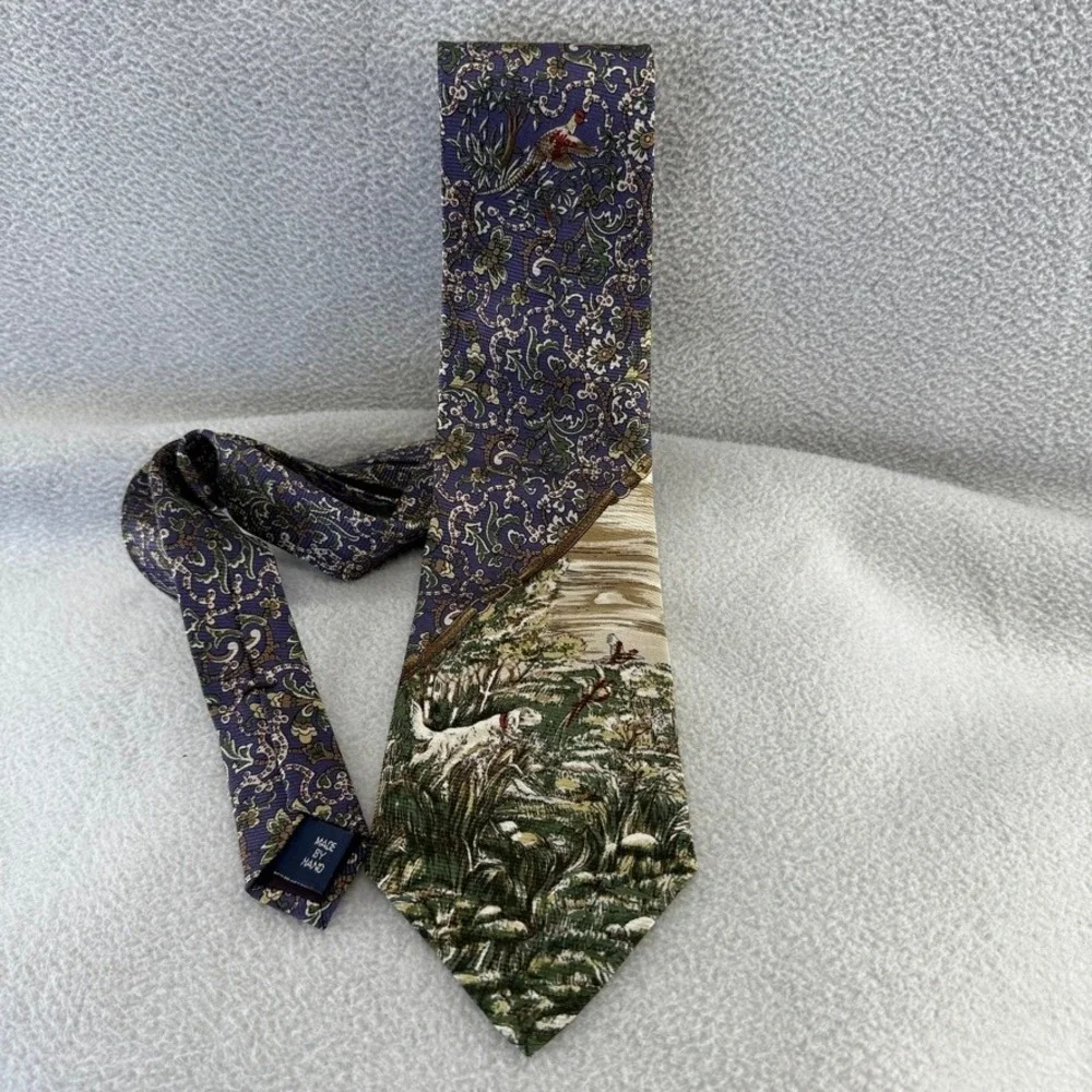 Vintage Ralph Lauren Neck Tie Pheasant Dog 100% Silk Made In USA Dress Preppy
